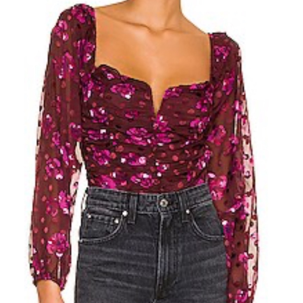 ASTR THE LABEL Perkins top blouse fuchsia burnout S